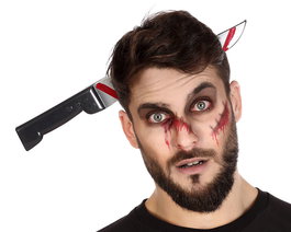Diadema Accessoire de Déguisement Halloween avec Couteau et Sang Faux, Taille 33 x 15 cm