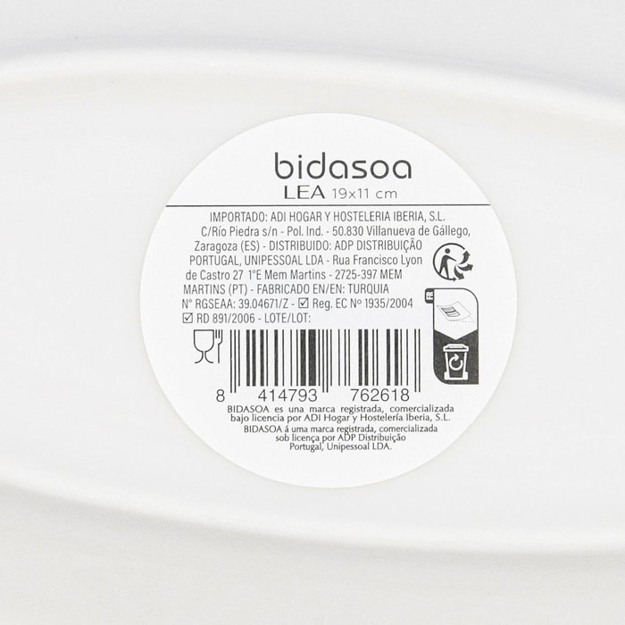 Bandeja Oval Porcelana Lea Hydrozero Bidasoa 19x11 cm