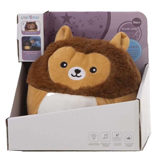 Creaciones Llopis - Peluche Lion Calin avec Veilleuse et Musique 24 cm - Doudou pour Enfant avec Lumière Nocturne et Sons Apaisants