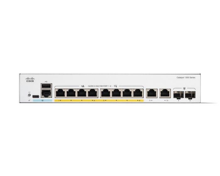 Cisco C1300-8FP-2G - Commutateur Géré Catalyst 1300 8 Ports PoE+, 2 Ports Combo SFP, Garantie Vie Limitée - Pour Réseau d'Entreprise