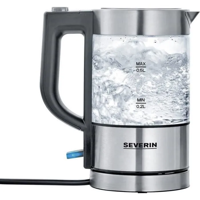 Severin WK 3472 - Bouilloire 0,5 L - 1100W - Verre/Inox