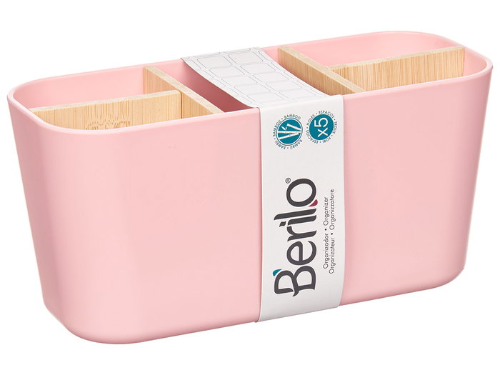 Berilo Organisateur ovale 5 compartiments bambou rose 21x10x9 cm (Set de 6)
