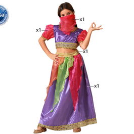 Déguisement Bailarabe Danseuse Orientale Multicolor pour Fille 3-4 Ans - Robe, Veste, Ceinture et Voile inclus