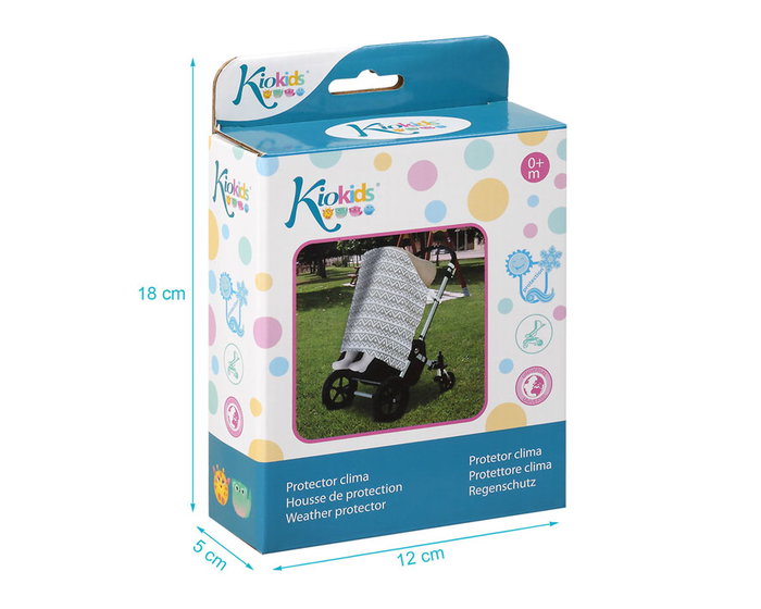 KioKids Geogrey - Protecteur de poussette bébé en gaze, anti-soleil, vent et bruit, âge 0 mois, gris