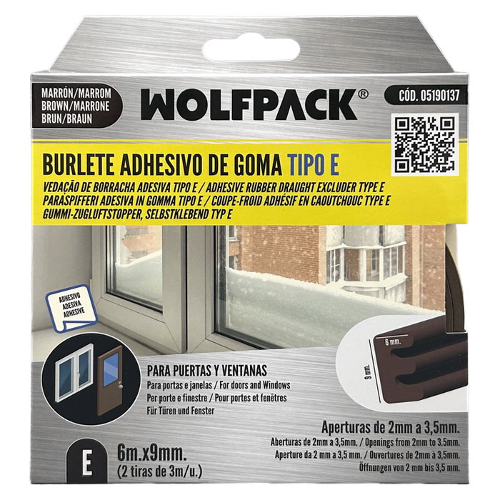 WOLFPACK LINEA PROFESIONAL Joint Élastique en E 6 m x 9 mm Marron