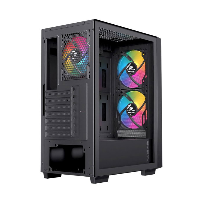 Einarex Boîtier PC Gaming P100 ATX Semi-Tour Noir, 3 Ventilateurs RGB, Panneau Latéral Verre Trempé