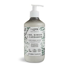 I Love Lotion hydratante pour les mains et le corps, Naturals Collection, parfum Citron vert Gingembre Cardamome, Végétalienne, 500 ml