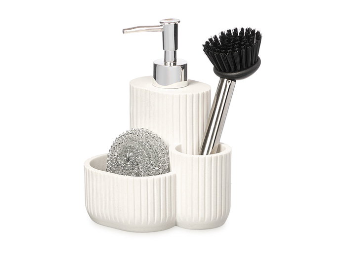 Kinvara Dosificateur de cuisine avec éponge et brosse blanc 13 x 19 x 11 cm (Set de 12)