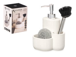 Kinvara Dosificateur de cuisine avec éponge et brosse blanc 13 x 19 x 11 cm (Set de 12)