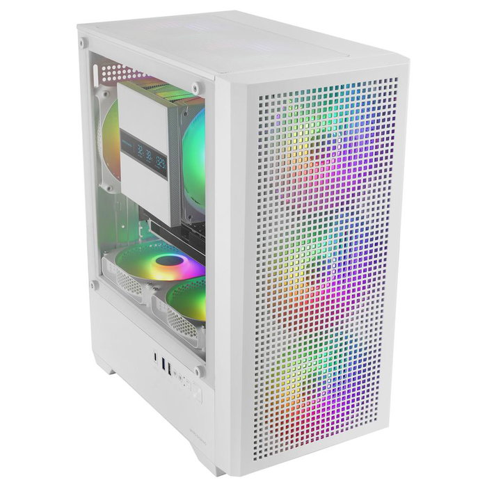Mars Gaming Caisse MicroATX MC-VECTOR avec 4 Ventilateurs ARGB, Panneau Mesh, Fenêtre en Verre Trempé, USB-C