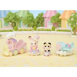 Sylvanian Families - Le Petit Train des Nuages - Set avec Train à Vapeur, Avion et Figurines Articulées Bébé Lapin et Panda - Jouet dès 3 Ans