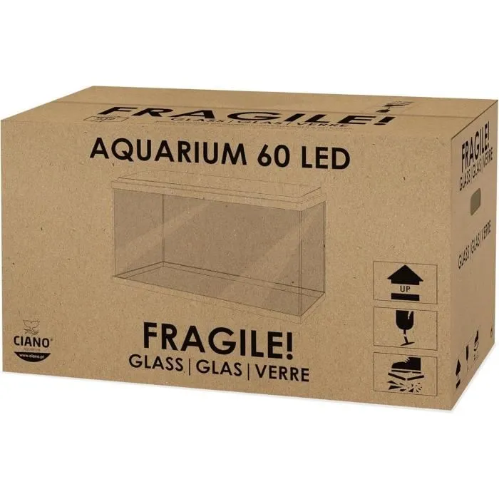 Ciano CF80 - Aquarium 60 litres avec filtre, éclairage LED, chauffage, éponge FOAM 30PPI, capot et couvercle - Noir
