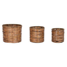 Set de pots de fleurs Home ESPRIT Marron Métal Rotin Tropical 31 x 31 x 27 cm