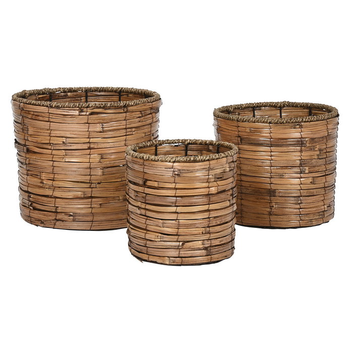 Set de pots de fleurs Home ESPRIT Marron Métal Rotin Tropical 31 x 31 x 27 cm