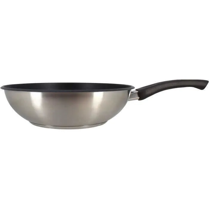 Menastyl Wok 28 cm en acier inoxydable, compatible tous feux dont induction - Réf. 6020252