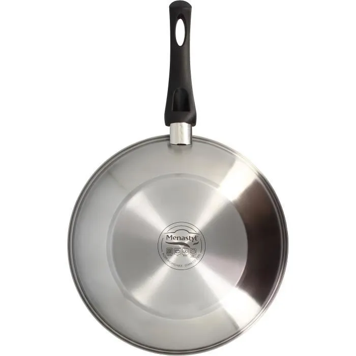 Menastyl Wok 28 cm en acier inoxydable, compatible tous feux dont induction - Réf. 6020252