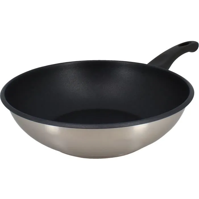 Menastyl Wok 28 cm en acier inoxydable, compatible tous feux dont induction - Réf. 6020252