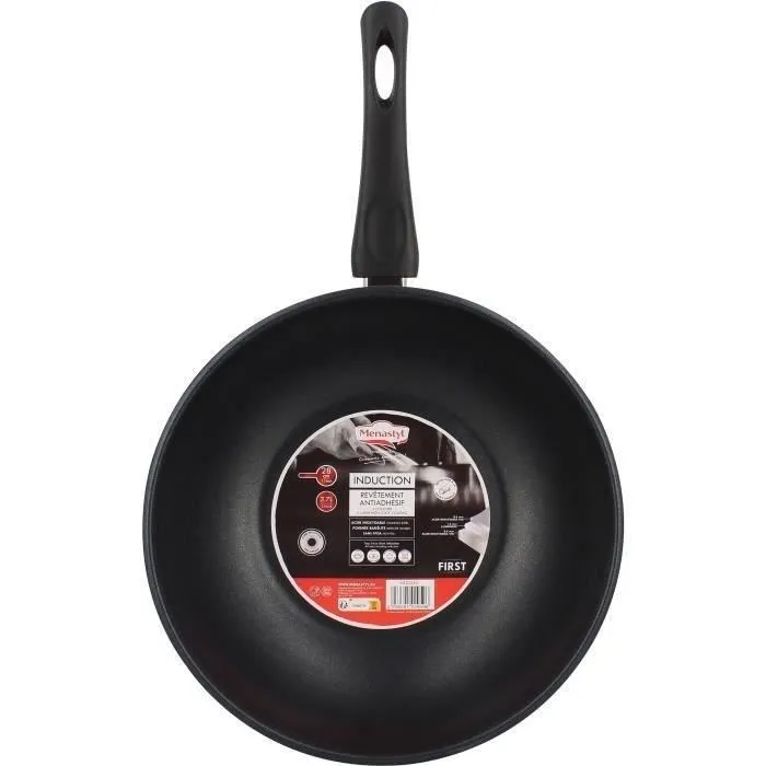 Menastyl Wok 28 cm en acier inoxydable, compatible tous feux dont induction - Réf. 6020252