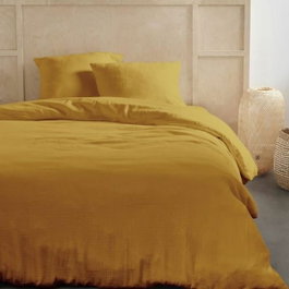 Today Parure de couette bi-matière Gaze de coton Ocre