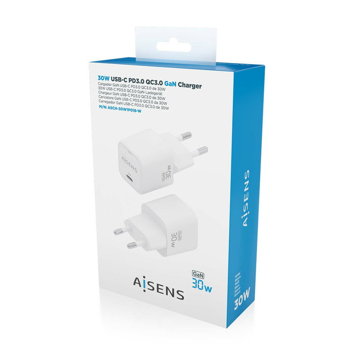 Chargeur mural Aisens ASCH-30W1P018-W Blanc Multicouleur 30 W Chargeur mural Aisens ASCH-30W1P018-W Blanc Multicouleur 30 W