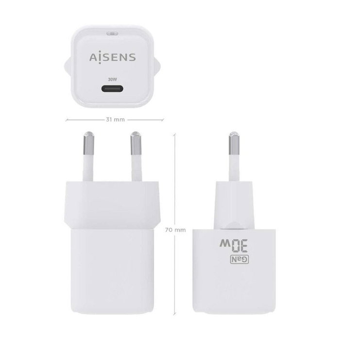 Chargeur mural Aisens ASCH-30W1P018-W Blanc Multicouleur 30 W Chargeur mural Aisens ASCH-30W1P018-W Blanc Multicouleur 30 W