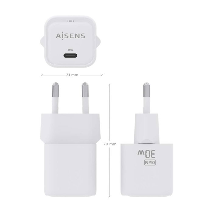 Chargeur mural Aisens ASCH-30W1P018-W Blanc Multicouleur 30 W Chargeur mural Aisens ASCH-30W1P018-W Blanc Multicouleur 30 W