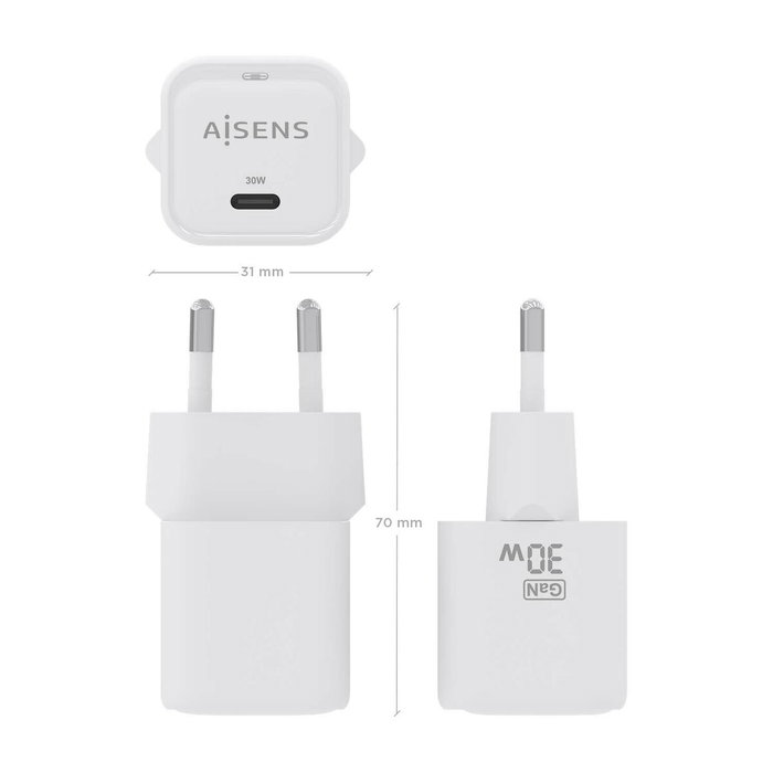 Chargeur mural Aisens ASCH-30W1P018-W Blanc Multicouleur 30 W Chargeur mural Aisens ASCH-30W1P018-W Blanc Multicouleur 30 W