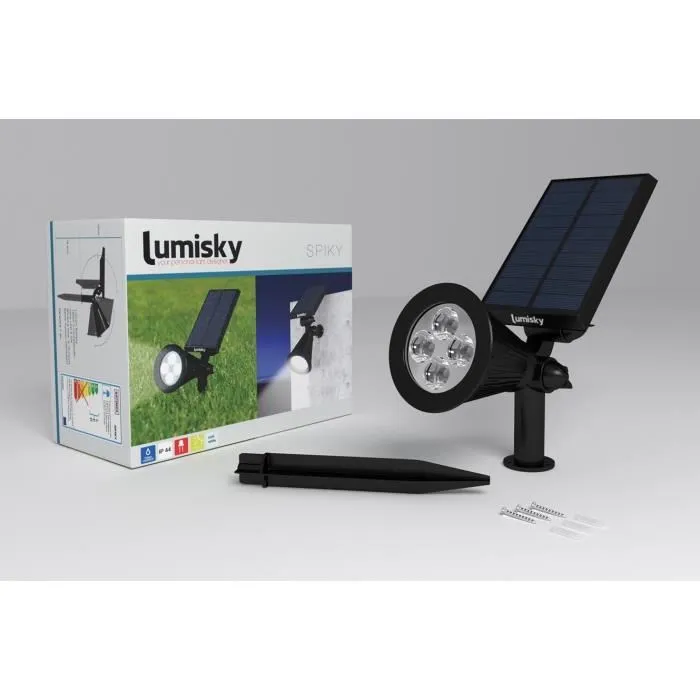 Lumisky Spot Solaire Extérieur Étanche - 4 LEDs, 200 Lm, Tête Pivotante 90°, 2 Modes, Autonomie 8-10h
