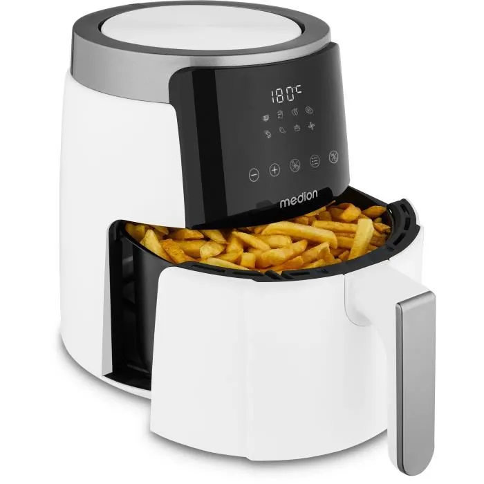 Medion MD13030 Friteuse à air chaud digitale Airfryer - 4.7 L - 1500 W - Minuterie 60 min - 8 programmes - 200 °C - Écran tactile - Blanc