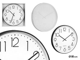 Giftdecor Horloge Ronde 50 cm Simple Lot Assorti Noir et Argent Plastique et Verre (Set de 6)