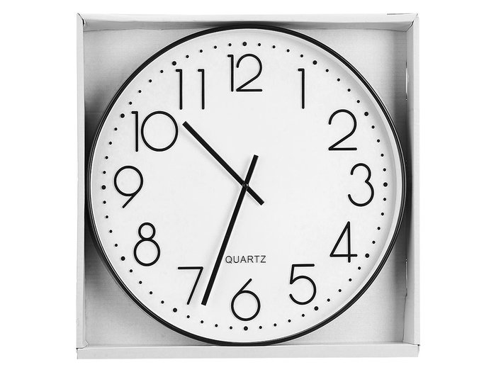 Giftdecor Horloge Ronde 50 cm Simple Lot Assorti Noir et Argent Plastique et Verre (Set de 6)