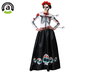 Déguisement Squelette Mexicain Catrina pour Femme Adulte - Robe avec Crânes et Fleurs, Cinturon, Taille XS-S, Polyester, Multicolore, Fermeture Velcro - Halloween et Jour des Morts
