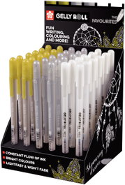 Sakura GSW Expositor Présentoir 36 stylos gel Gelly Metallic Or/Platine/Bleu