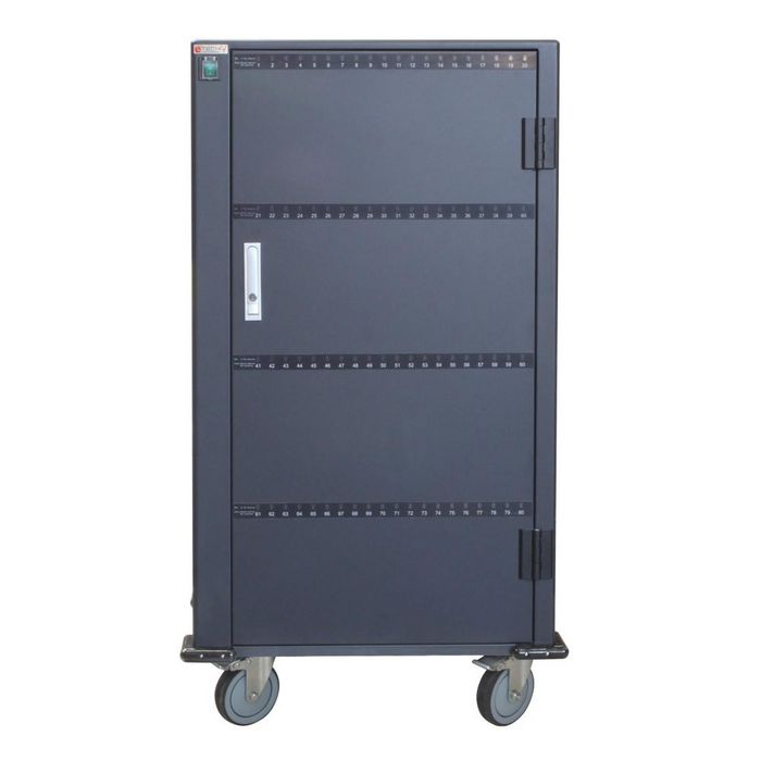 Techly I-CABINET-80DUTY - Station de recharge mobile avec chariot, 80 ports USB 2.1A, pour tablettes, smartphones et ordinateurs portables