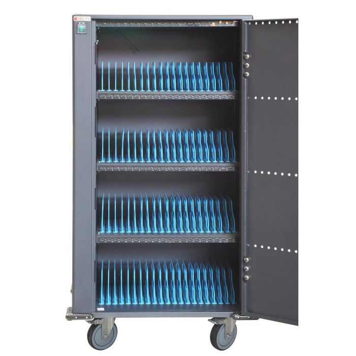 Techly I-CABINET-80DUTY - Station de recharge mobile avec chariot, 80 ports USB 2.1A, pour tablettes, smartphones et ordinateurs portables