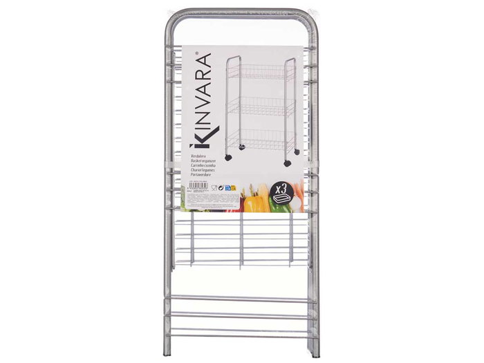 Kinvara Verdulero 3 étages métal avec roues 26x56x8 cm argent (Set de 4)