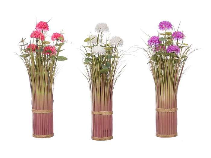 Ibergarden Ramillete Margarita 5 Fleurs Assorties - 20x48x20 cm, Plastique et Corde, Blanc/Rose/Violet (Set de 6)
