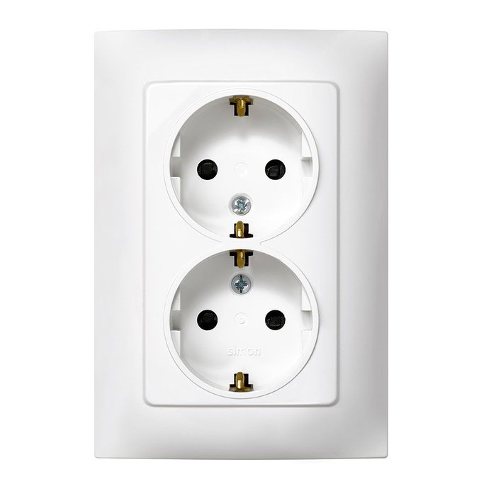 Simon Série 10 Double prise avec terre et cadre blanc - Plastique IP20 230V 16A Simon Série 10 Double prise avec terre et cadre blanc - Plastique IP20 230V 16A