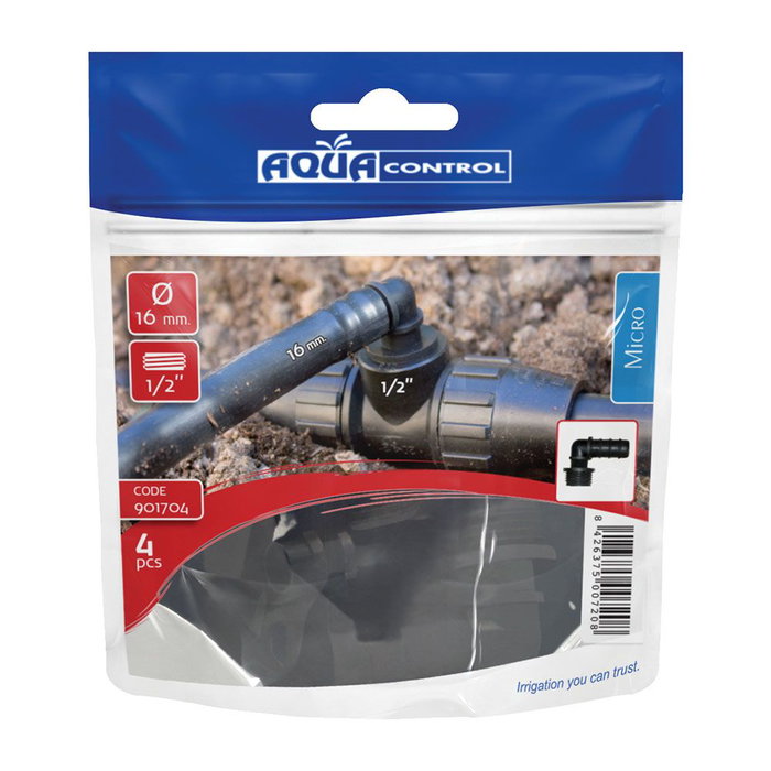 Aqua Control Coudes mixtes pour tube ø16 mm à filetage mâle ½ pulg, 4 uds Aqua Control Coudes mixtes pour tube ø16 mm à filetage mâle ½ pulg, 4 uds