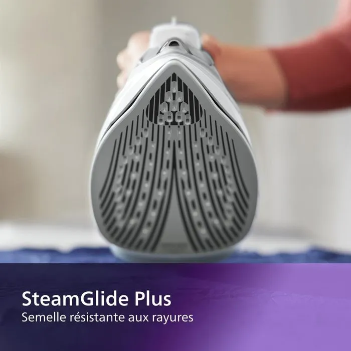 Philips DST5010/10 Fer à repasser vapeur Série 5000 - Semelle SteamGlide Plus - 2400W - 40 g/min vapeur continue - Système anticalcaire - Blanc