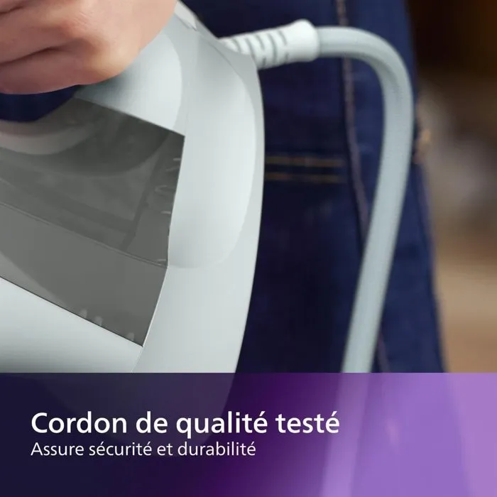Philips DST5010/10 Fer à repasser vapeur Série 5000 - Semelle SteamGlide Plus - 2400W - 40 g/min vapeur continue - Système anticalcaire - Blanc