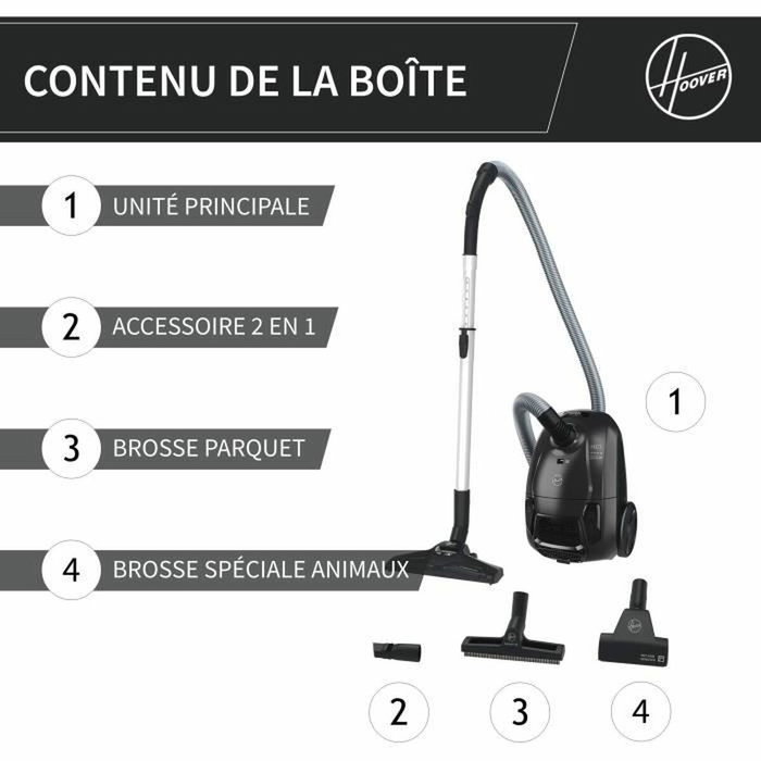 Hoover HE1 Aspirateur Traineau avec Sac, 700 W, Gris et Noir Hoover HE1 Aspirateur Traineau avec Sac, 700 W, Gris et Noir