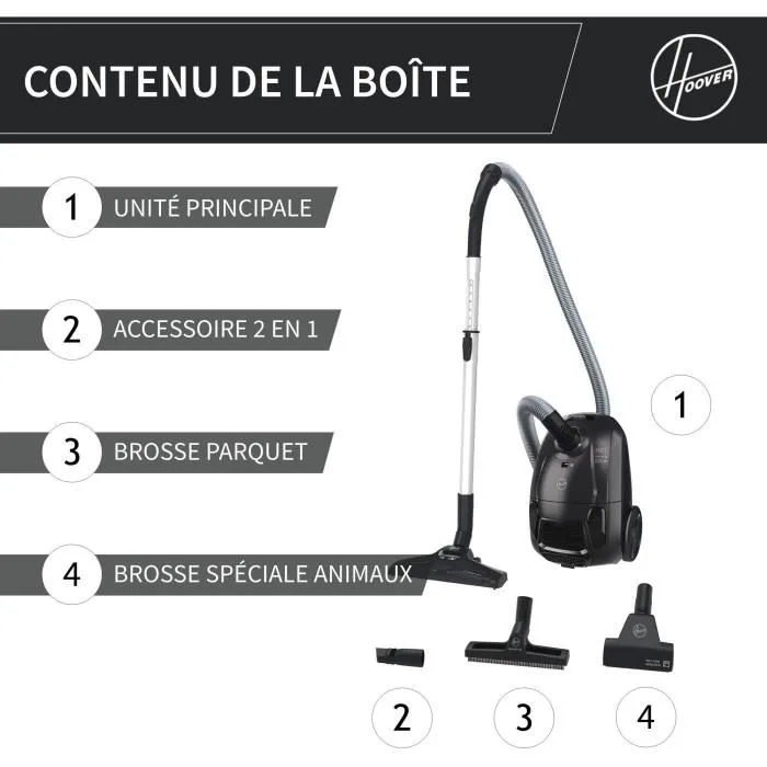 Hoover HE1 Aspirateur Traîneau avec Sac Compact Puissant 2.5L, Buse Parquet et Mini Turbo Brosse pour Poils d'Animaux Hoover HE1 Aspirateur Traîneau avec Sac Compact Puissant 2.5L, Buse Parquet et Mini Turbo Brosse pour Poils d'Animaux
