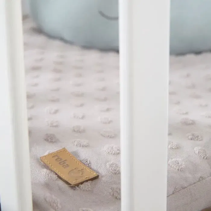 Roba Parc pour Bébé 77x98x72.5 cm en Bois Blanc - Tapis Douillet 'Lil Planet' Gris Inclus - Bois Massif Laqué, Conforme Normes de Sécurité