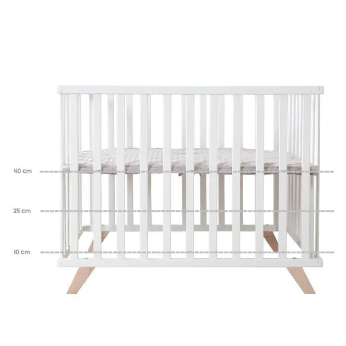 Roba Parc pour Bébé 77x98x72.5 cm en Bois Blanc - Tapis Douillet 'Lil Planet' Gris Inclus - Bois Massif Laqué, Conforme Normes de Sécurité