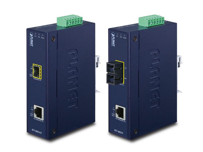 Planet IFT-80xT Convertisseur Média Industriel Ethernet 10/100Base-TX vers 100Base-FX avec Ports RJ-45 et SC (Distance jusqu'à 2 km)