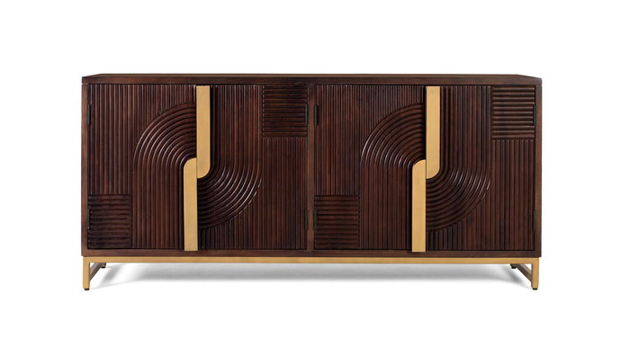 GINER Y COLOMER Dora2 - Buffet en bois de manguier massif 4 portes, détails dorés et pieds métalliques - Coloris noyer - 62x41 cm (porte) GINER Y COLOMER Dora2 - Buffet en bois de manguier massif 4 portes, détails dorés et pieds métalliques - Coloris noyer - 62x41 cm (porte)