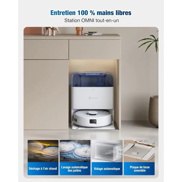 Ecovacs DEEBOT MINI - Aspirateur Robot Laveur Compact (28.6 cm) avec Puissance 9000 Pa, Navigation TrueMapping 2.0, Brosse ZeroTangle 2.0, Séchage à 45°C et Vidage Automatique