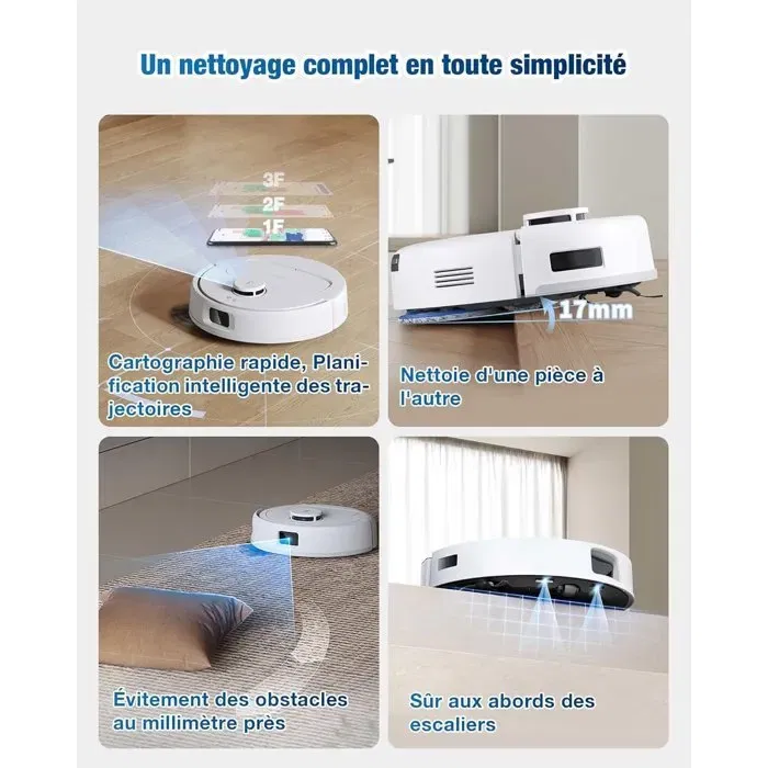 Ecovacs DEEBOT MINI - Aspirateur Robot Laveur Compact (28.6 cm) avec Puissance 9000 Pa, Navigation TrueMapping 2.0, Brosse ZeroTangle 2.0, Séchage à 45°C et Vidage Automatique