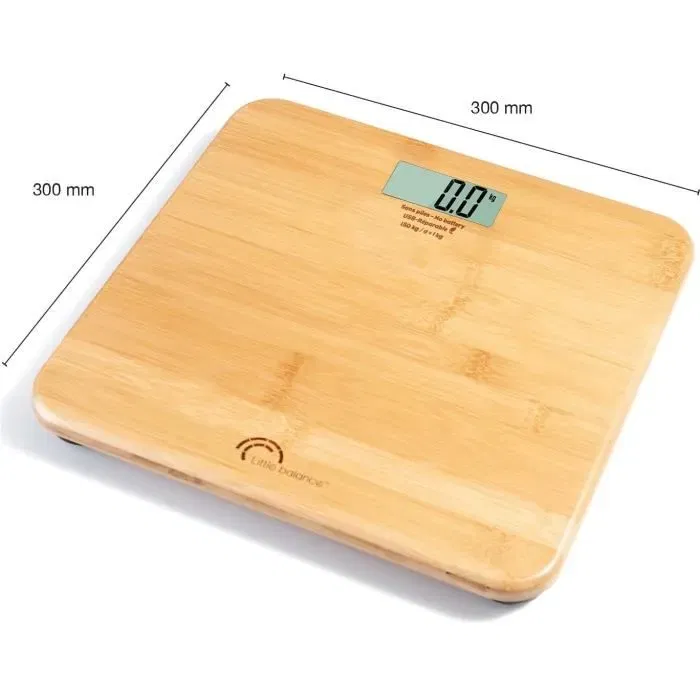Little Balance 8745 Pese-personne My Bamboo 150 kg Précision 100 g, Plateau Bambou Écologique, Rechargeable USB-C, Pèse-personne Intelligent